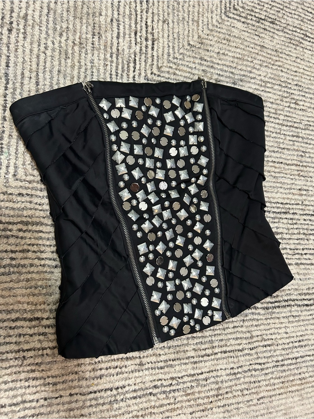 BEBE Y2K Black Embellished Strapless Top Studded Corset Tube top Size Large